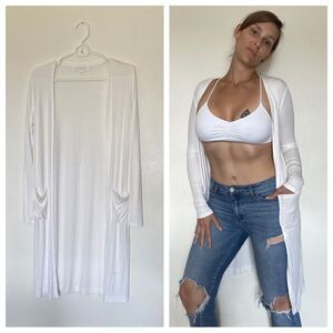 Spiritual Gangster Ribbed Duster White Cardigan Stretch XS Festival Minimalist